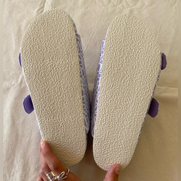 Armani Exchange Dual Strap Flat Slide Sandals Violet Purple Branded Print 9 - Picture 10 of 11